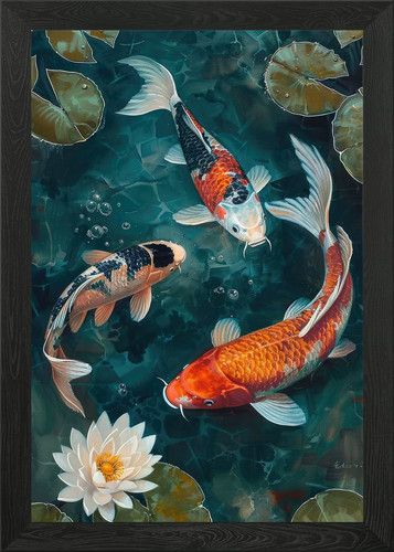 Koi fish pond painting framed - koi,