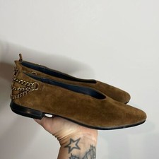 Homers Women’s Suede Baby Flats Chain Detail in Crosta Arabia Size 8 NWOB