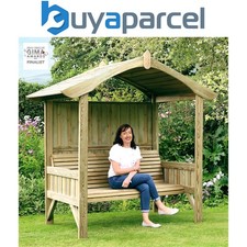 Zest Burghley Arbour Wooden Garden 3 Seater Bench Shelter Sun Shade Extra Deep
