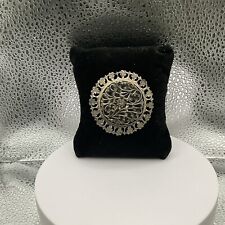Antique 900 Silver Gutta- Percha Floral Circle Pin 10.8 Gr