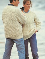 569  LADIES MENS ARAN SWEATER 32 -46" VINTAGE KNITTING PATTERN COPY