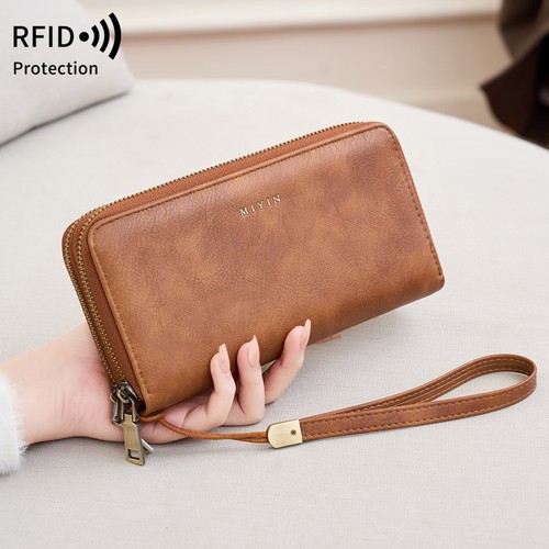 Women rfid double zip long - rfid,