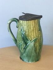 Victorian Majolica 'Corn on the Cob' Jug with Pewter Lid c1870