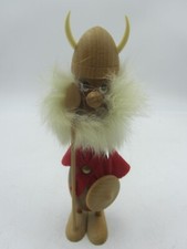 Vintage Novelty Wooden Viking With Spear & Shield - 8.5" Tall - Made In Denmark