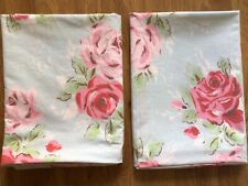 USED 2 Pillowcases Handcrafted W/ Cath Kidston Large Roses Blue Cotton Percale