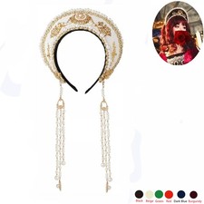 Women Tudor Headpiece Beads Chain Royal French Hood Coronet Anne Boleyn Tiara