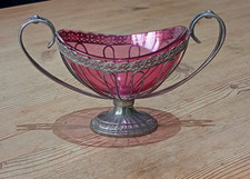 Silver plated cranberry grass bowl dish bon-bon pot pourri