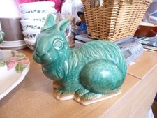 Large green heavy stoneware rabbit