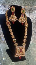 Anum Polki Rani Haar Mala Set with Earrings Pakistani Bridal/Partywear (177)