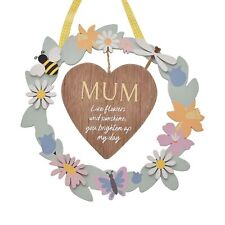 Widdop Wooden Mum Wreath with Floral Detail and Yellow Gingham Bow Mother's Day