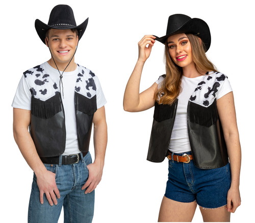 Black cowboy waistcoat cowgirl - black,