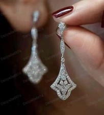 Vintage Art Deco 1920's Inspired Silver Paste Rhinestone Drop Earrings Wedding