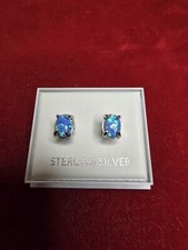 Beautiful Sterling Silver & Blue Opal Stud Earrings