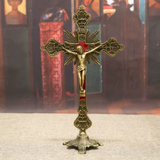 Catholic Church Cross Metal Crafts Golden Plated Standing Jesus Crucifix prayer