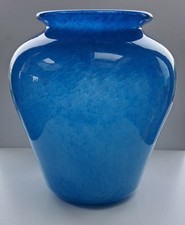 c.1930s HUGE Monart Ysart 10" glass vase HF shape in two-tone blue art deco