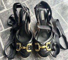 Brand New River Island Black Tie Leg Sandals Shoe Size 6 Wedge Heel