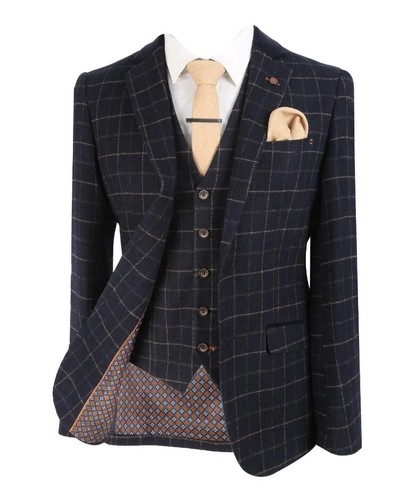 Men tweed check suit - tweed,