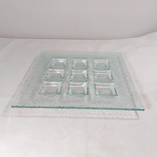 Green Glass Serving Dish Platter Square 9 Compartments Nibbles Party 30cm Vtg