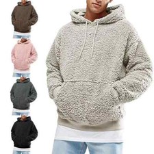 Mens Hoodie Fluffy Sherpa Hooded Jumper Fuzzy Plush various sizes & colours
