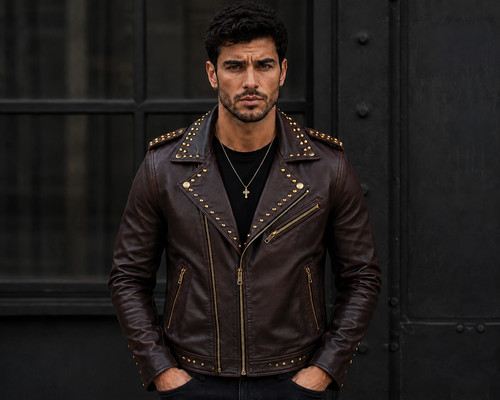 Men brown studded leather - men's,