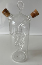 Lightweight glass oil & vinegar bottle with two corks Grape design inside Vintag