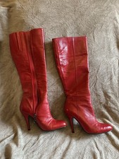 Schuh Genuine Leather Knee High Stiletto Deep Blood Red Boots 37 4 O Ring Zip