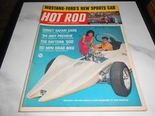 Hot Rod May 1964, Mantaray Oakland Show Winner, New Ford Mustang, Drag Bike