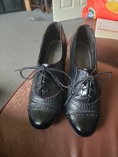 Red Level  Ladies Black Heeled Brogue Patent Shoes UK 6 Re- Enactment Dance