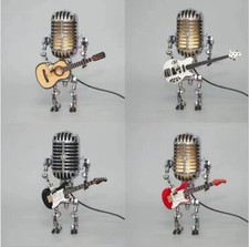 Microphone Steampunk Vintage Robot With Guitar Desk Table Lamp Light Gift UK