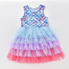 Kids Girls Mermaid Rainbow Tutu Dress Costume Fancy Mash Dress Birthday Party