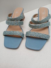 Vanessa Wu Strappy Sandals Shaped Heel in Blue Sparkle  Size UK 4 (37)  NEW.