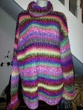  Funky Chunky Hippy Sloppy Bright Stripe Knitted Polo Neck Jumper Top 12 14