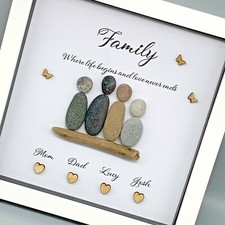 Family pebble art personalised picture - Home decor, gift frame, pebble people
