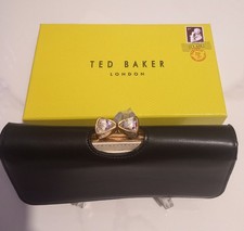 Ted Baker Black Clutch Purse – Gem Bow Clasp + Original Box – Very Good
