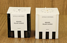 Two Style Sisters Ridged Pillar Candles 400g 1x Black & 1x White