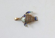 Vintage Chinese Enamel Cloisonne Articulated Fish Pendant Sterling Silver Blue