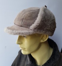 Vintage real SHEEPSKIN / SUEDE  trapper ushanka fudd peak  FUR hat size 55cm