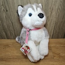 Keel Lapland Soft Toy Plush Husky Dog UK Grey White Jarvi Pink Collar Leash 
