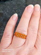Natural Fire Opal Ring Yellow Gold Overlay Sterling Silver Size N-O