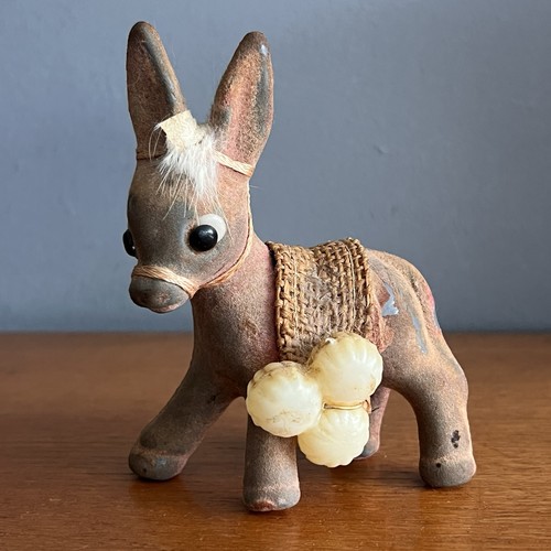 Vintage flock donkey ornament - donkey,