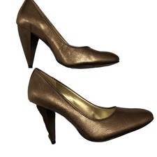 Oasis UK 3 (36) Bronze Gold Colour High Heel Court Shoes Slip On Comfortable