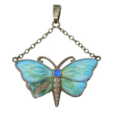 Charles Horner Sterling Silver & Enamel Butterfly Pendant Antique c1920