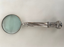 ANTIQUE VINTAGE SILVER MAGNIFYING GLASS, LARGE & HEAVY, 12" LONG