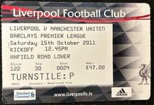 2011 Liverpool V Manchester United 2012 Football Match Ticket Stub Away Anfield
