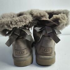 UGG Boots Grey Bailey Bow Suede Classic Mini Ankle Boots Size UK 3.5 US 5