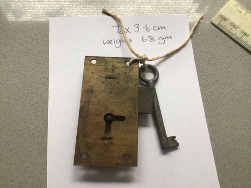Vintage brass lock with key - lock,