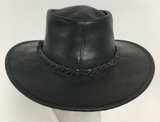 Jacaru (AUS) Black Leather Cowboy Hat Men's Outback/Western Fedora Size Medium