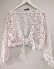 Saloos Long Sleeve Bolero Open Tie Bottom Ruffle Cuffs Tie Waist Pink White XL