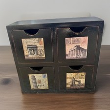Vintage Black European Themed-Wooden Drawer Organizer London Pisa Greece