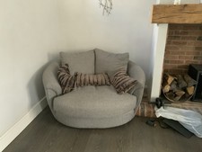 Grey Swivel Round Cuddle Chair Fabric Love Seat